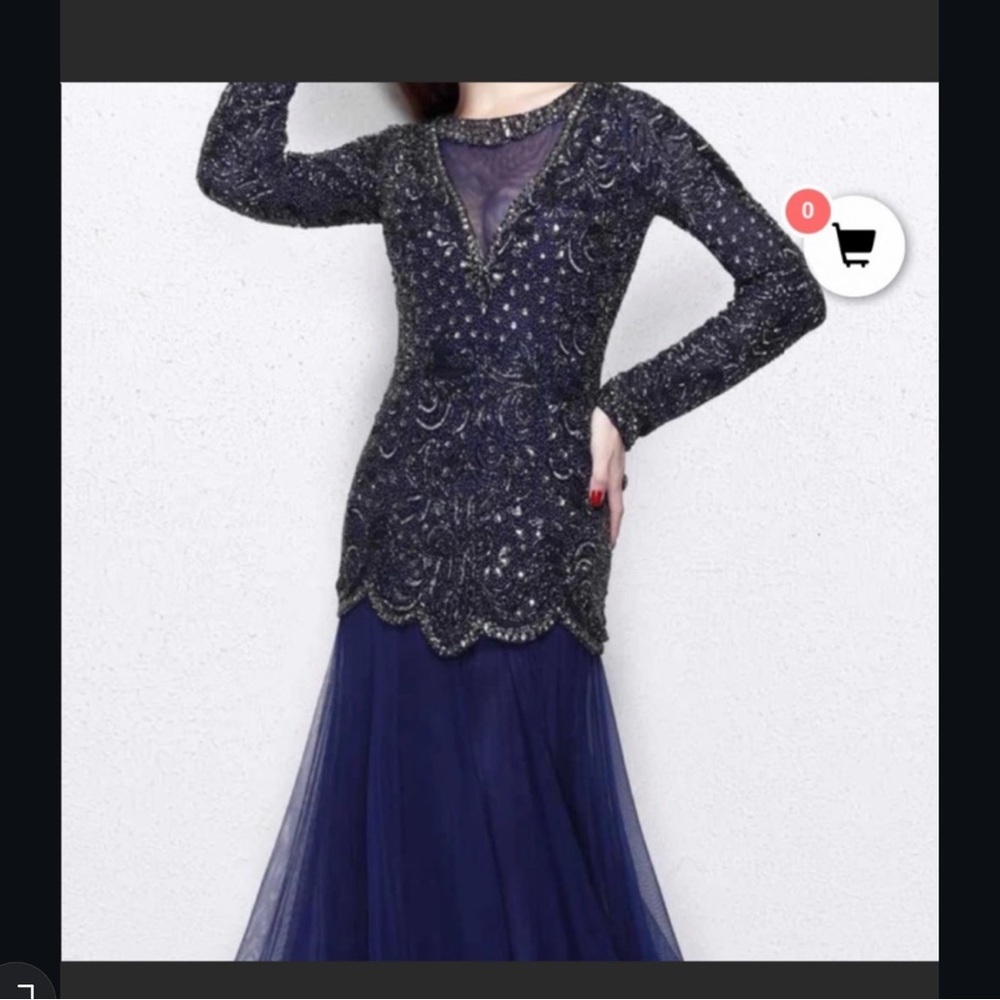 Elegant Navy Blue Embellished Dress